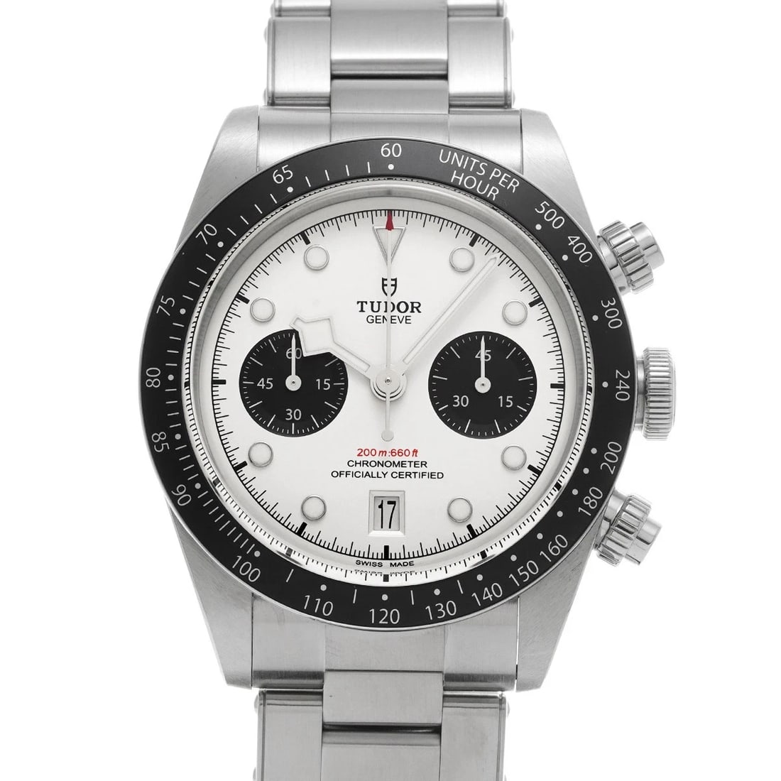 TUDOR BLACK BAY CHRONO WHITE/BLACK WATCH: TUDOR Black Bay Chrono white/black Watch Brand: TUDOR Type/Style: Wristwatch Material: Band Material Stainless steel, Case Material Stainless steel Color: Dial Color white Size: Case Size H/about 41mm