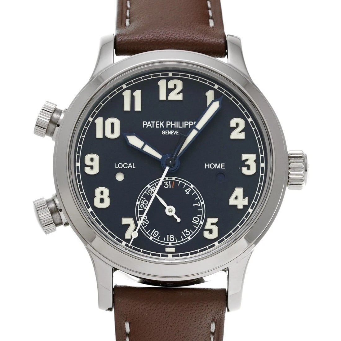 PATEK PHILIPPE CALATRAVA PILOT TRAVEL TIME BLUE WATCH: PATEK PHILIPPE Calatrava Pilot Travel Time blue Watch Brand: PATEK PHILIPPE Type/Style: Wristwatch Material: Band Material calf, Case Material White gold Color: Dial Color Dial Color blue Band Color B