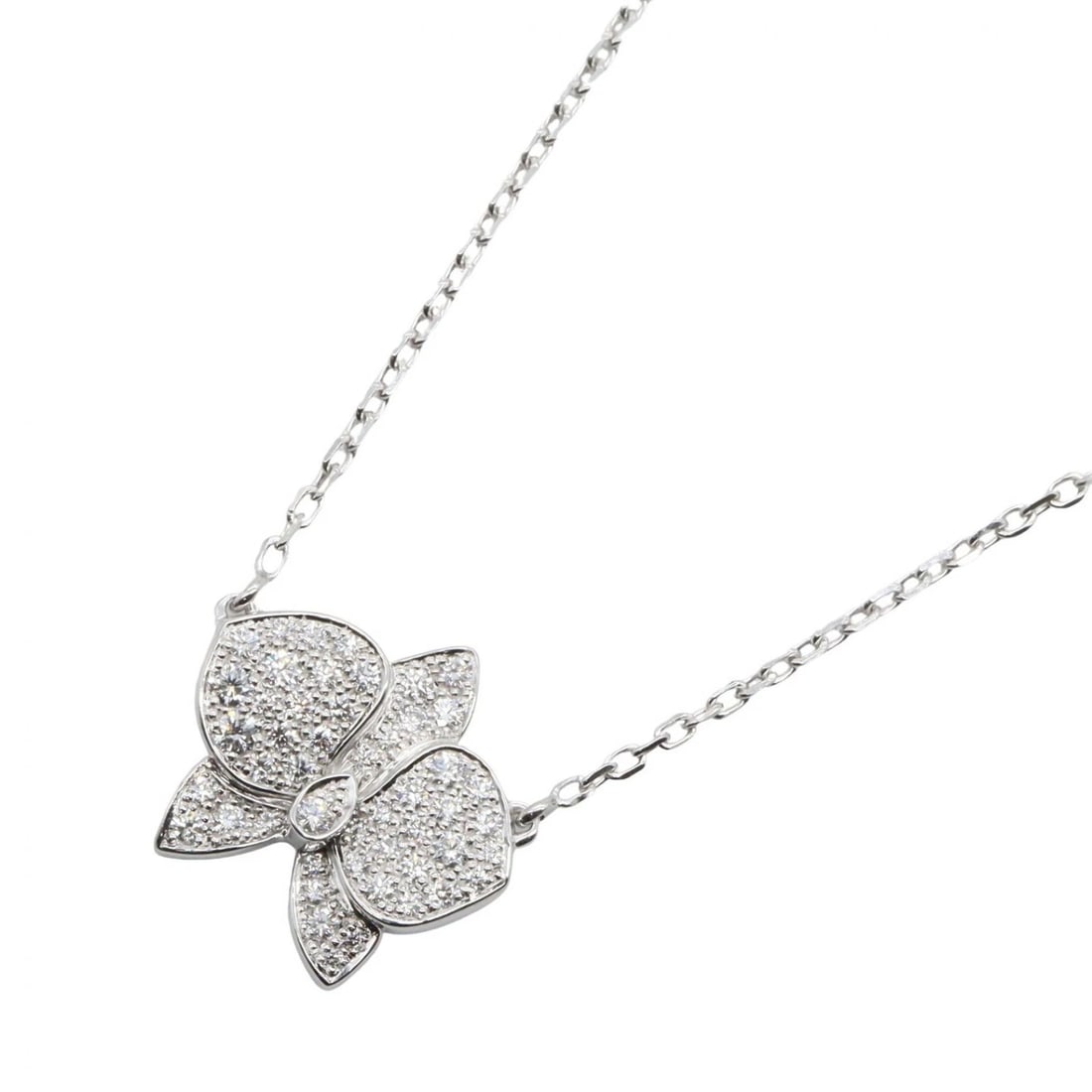 CARTIER CARESSE D'ORCHIDEES DIAMOND NECKLACE: CARTIER Caresse d'Orchidees Diamond Necklace Brand: CARTIER Type/Style: Necklace Material: K18WG?White Gold?, Color: Silver Size: Size Neck rotation?39.5/43cm(15.6") Motif W?17mm x H?16mm(0.7" x 0.6")