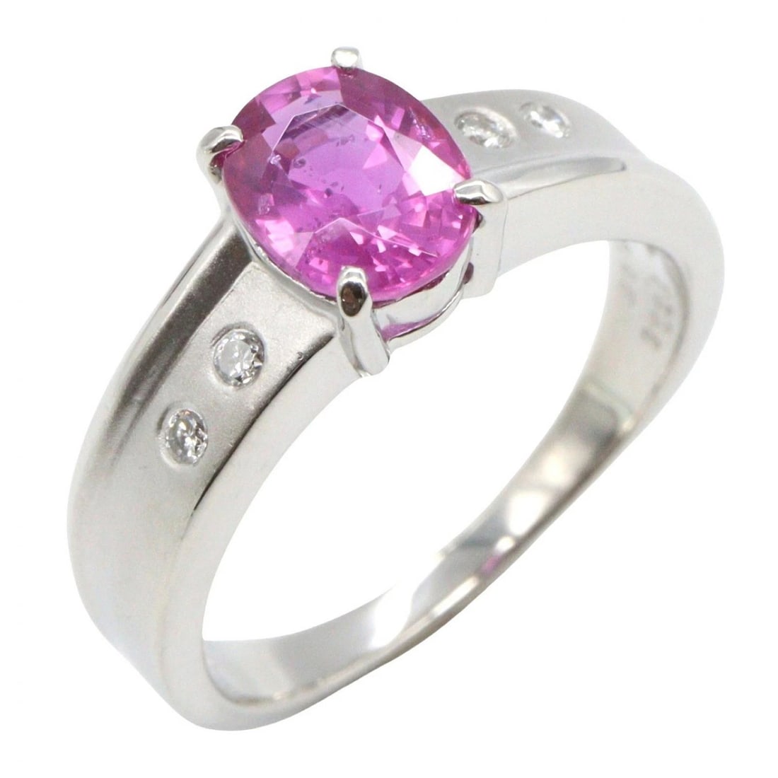 JEWELRY PINK SAPPHIRE DIAMOND RING: JEWELRY Pink Sapphire Diamond Ring Brand: JEWELRY Type/Style: Ring Material: Pt900 Platinum, Main Stone Pink sapphire Color: Silver Size: US size 5.5 Accessories: None Accessories Notice: