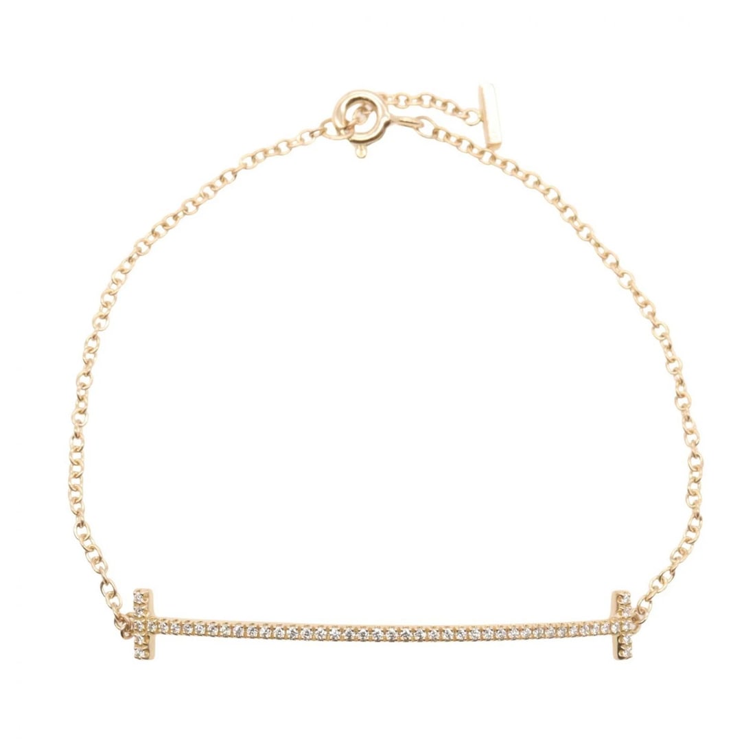 TIFFANY & CO T SMILE DIAMOND BRACELET: TIFFANY & CO T Smile Diamond Bracelet Brand: TIFFANY?CO Type/Style: Bracelet Material: K18PG?Rose Gold?, Color: Gold Size: Size Band Length?16.5cm(6.5") Notation Size?- Motif W?43mm x H?6mm(1.7" x 0.2