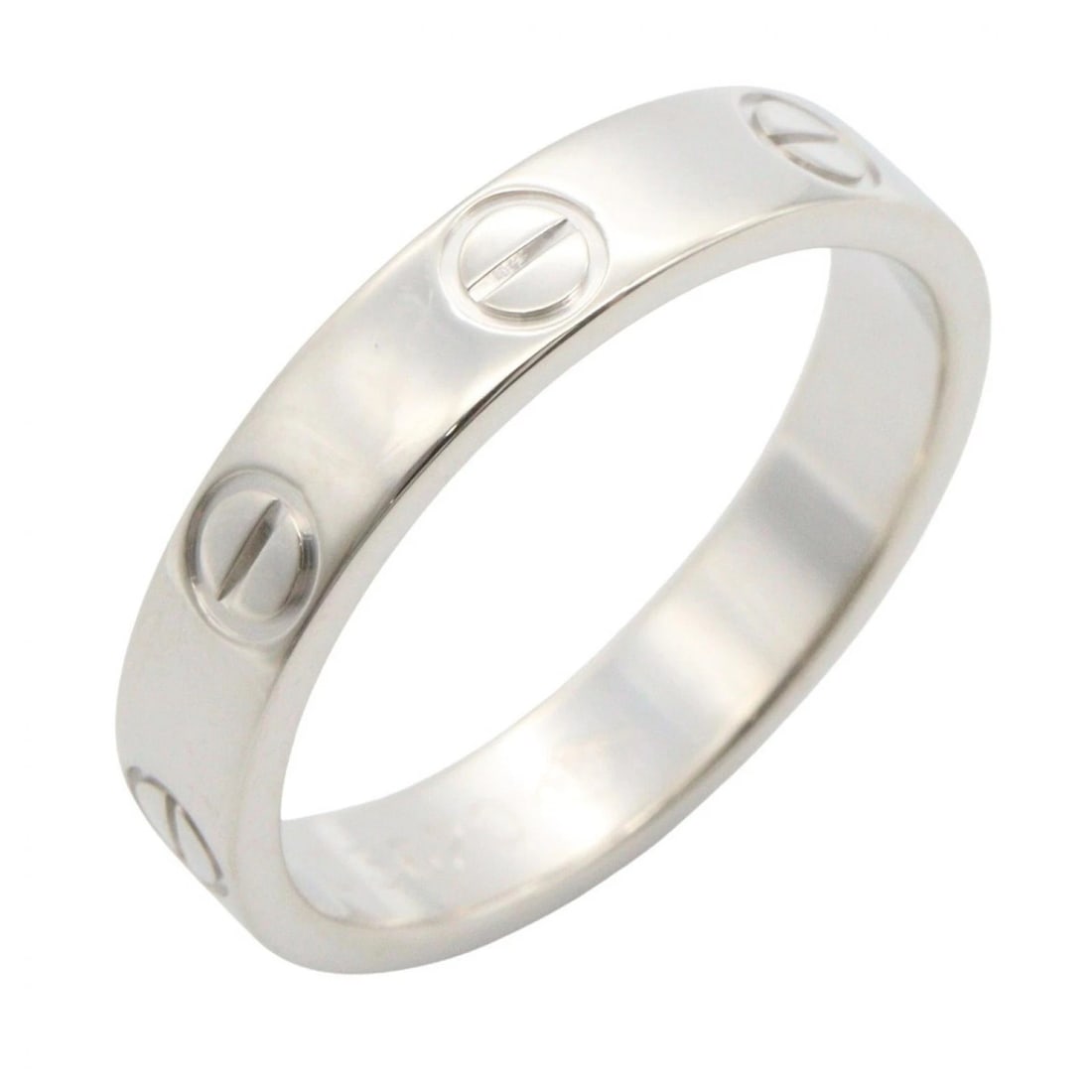 CARTIER MINI LOVE RING 18KWG WHITE GOLD: CARTIER Mini Love Ring 18KWG White Gold Brand: CARTIER Type/Style: Ring Material: K18WG?White Gold?, Color: Silver Size: 4.5 US Accessories: None Accessories Notice: When purchasing pre-owned goods,