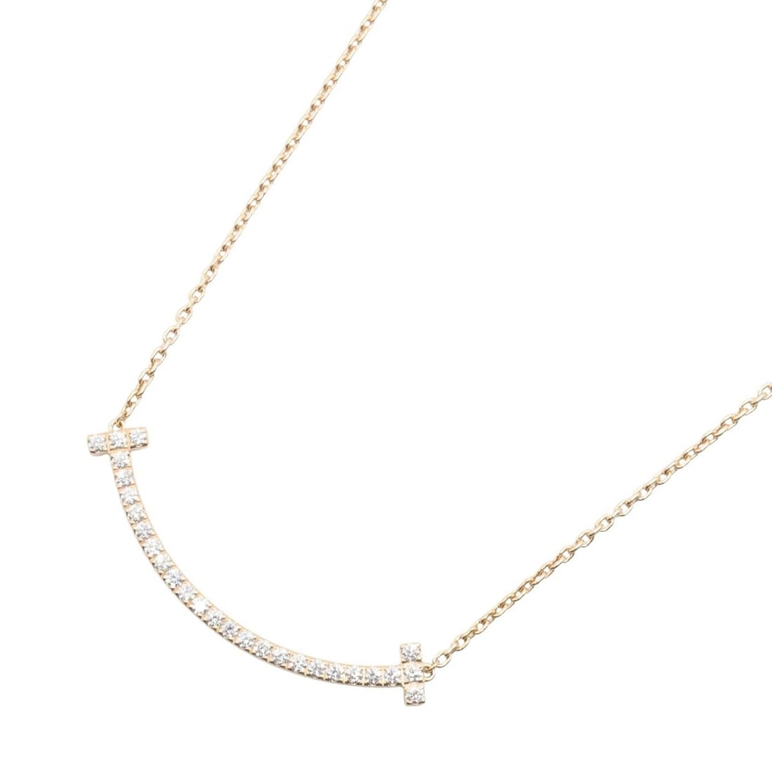 TIFFANY?CO T SMILE MEDIUM DIAMOND NECKLACE: TIFFANY?CO T Smile Medium Diamond Necklace Brand: TIFFANY?CO Type/Style: Necklace Material: K18PG?Rose Gold?, Color: Gold Size: Size Neck rotation?41/46cm(16.1") Motif W?43mm x H?6mm(1.7" x 0.2")