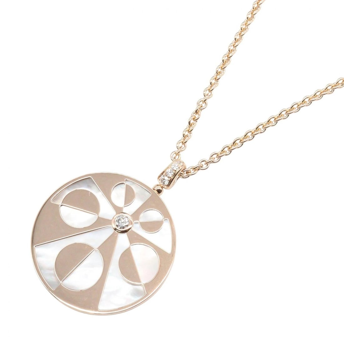 BVLGARI INTARSIO DIAMOND MOTHER OF PEARL NECKLACE PENDANT: BVLGARI Intarsio Diamond Mother of Pearl Necklace Pendant Brand: BVLGARI Type/Style: Necklace Material: K18PG?Rose Gold?, Color: Gold Size: Size Neck rotation?38.5~45cm(15.2") Motif W?35mm x