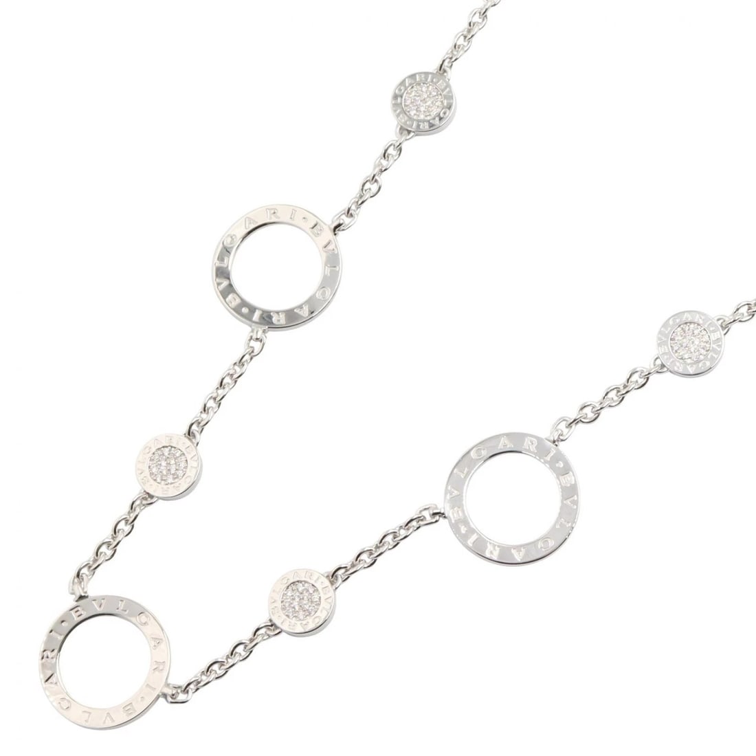 BVLGARI RESORT WORLD DIAMOND NECKLACE: BVLGARI Resort World Diamond Necklace Brand: BVLGARI Type/Style: Necklace Material: K18WG?White Gold?, Color: Silver Size: Size Neck rotation?38~46.5cm(15.0") Motif W?20mm x H?20mm(0.8" x 0.8") Ac