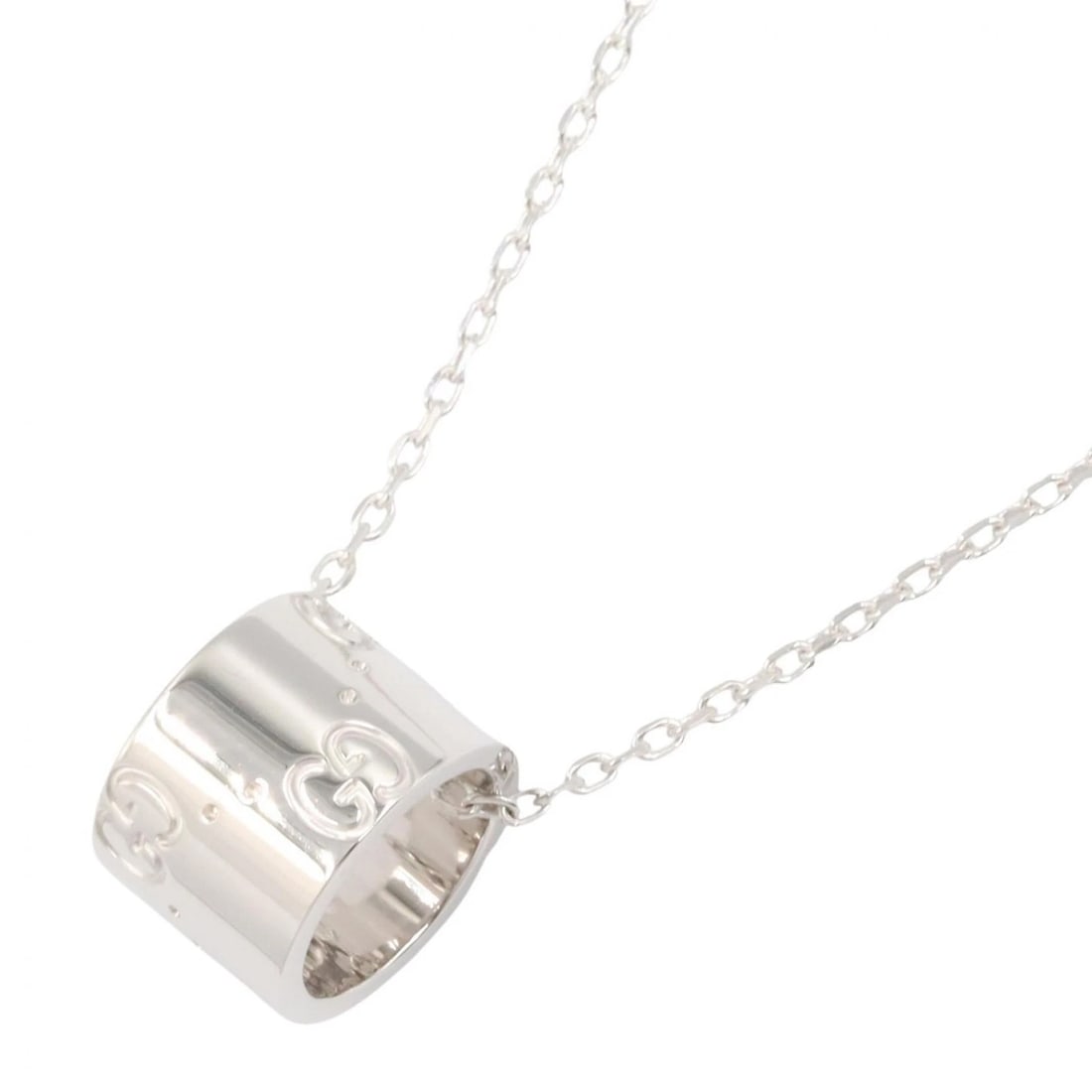 GUCCI ICON NECKLACE PENDANT: GUCCI Icon Necklace Pendant Brand: GUCCI Type/Style: Necklace Material: K18WG?White Gold?, Color: Silver Size: Size Neck rotation?38/39.5cm(15.0") Motif W?9mm x H?11mm(0.4" x 0.4") Accessories: No