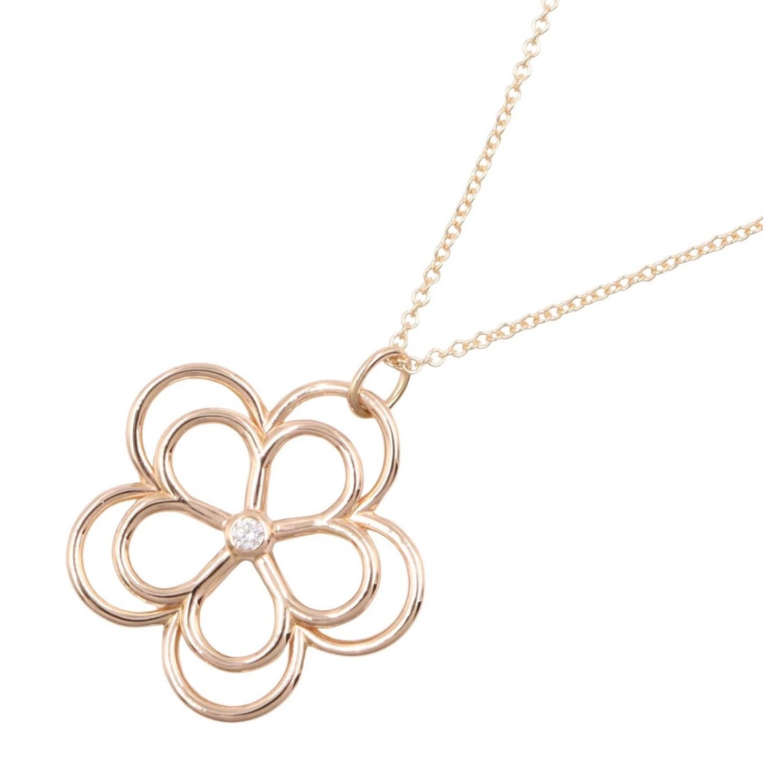 TIFFANY?CO OPEN FLOWER DIAMOND NECKLACE PENDANT: TIFFANY?CO Open Flower Diamond Necklace Pendant Brand: TIFFANY?CO Type/Style: Necklace Material: K18PG?Rose Gold?, Color: Gold Size: Size Neck rotation?41cm(16.1") Motif W?22mm x H?22mm(0.9" x 0.9")