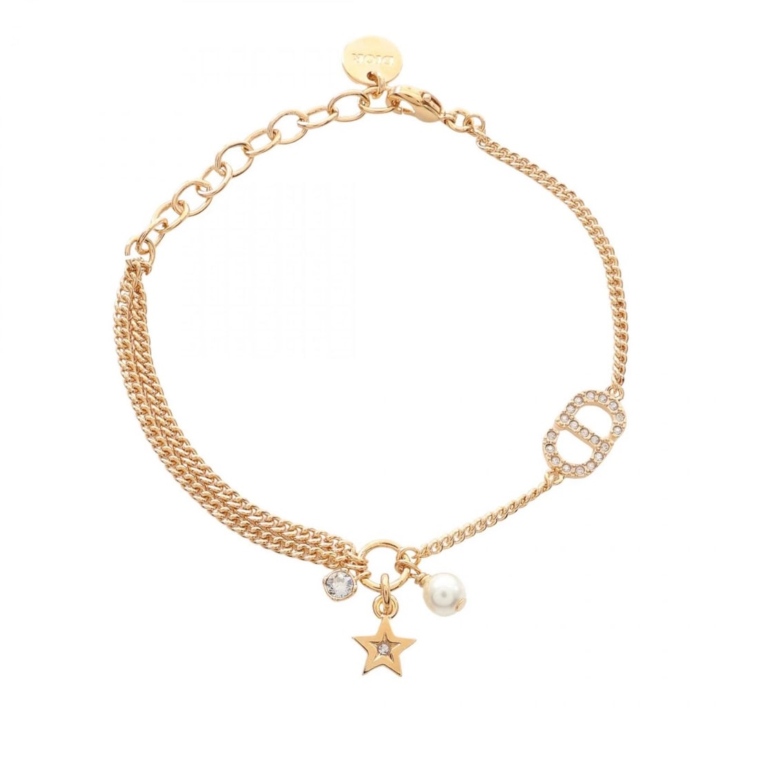 CHRISTIAN DIOR PETIT CD BRACELET: Christian Dior PETIT CD Bracelet Brand: Dior Type/Style: Bracelet Material: Gold Plated, Color: Gold Size: Size Band Length?18.5cm(7.3") Notation Size?- Motif W?7mm x H?7mm(0.3" x 0.3") Accessories: