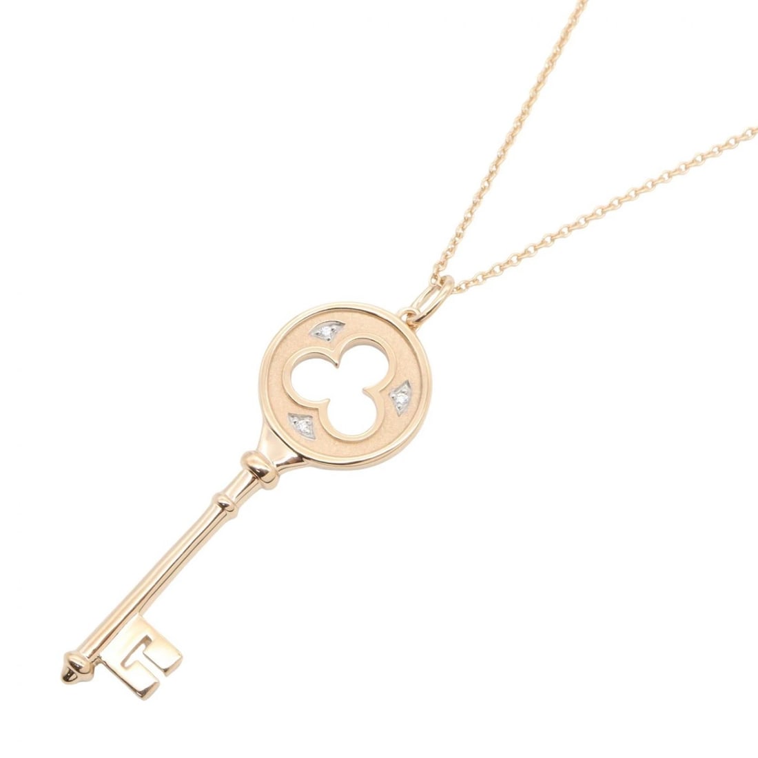 TIFFANY?CO CLOVER KEY 3P DIAMOND NECKLACE: TIFFANY?CO Clover Key 3P Diamond Necklace Brand: TIFFANY?CO Type/Style: Necklace Material: K18PG?Rose Gold?, Color: Gold Size: Size Neck rotation?45.5cm(17.9") Accessories: None Accessories Notice: