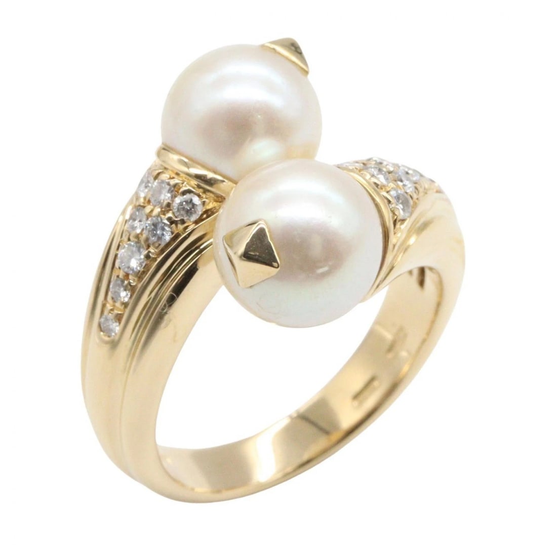 BVLGARI PASSODOPPIO PEARL DIAMOND RING: BVLGARI Passodoppio Pearl Diamond Ring Brand: BVLGARI Type/Style: Ring Material: K18 (Yellow Gold), Color: Gold Size: US size 5 Accessories: None Accessories Notice: When purchasing pre-ow