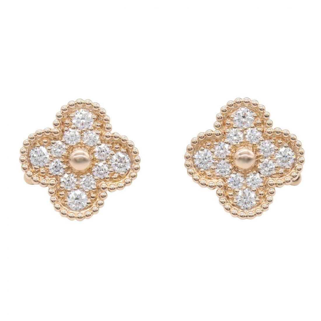 VAN CLEEF & ARPELS ALHAMBRA DIAMOND PIERCED EARRINGS: Van Cleef & Arpels Alhambra Diamond Pierced Earrings Brand: Van Cleef & Arpels Type/Style: Pierced earrings Material: K18PG?Rose Gold?, Color: Gold Size: Size 15mm x 15mm(0.6" x 0.6") Accessories: