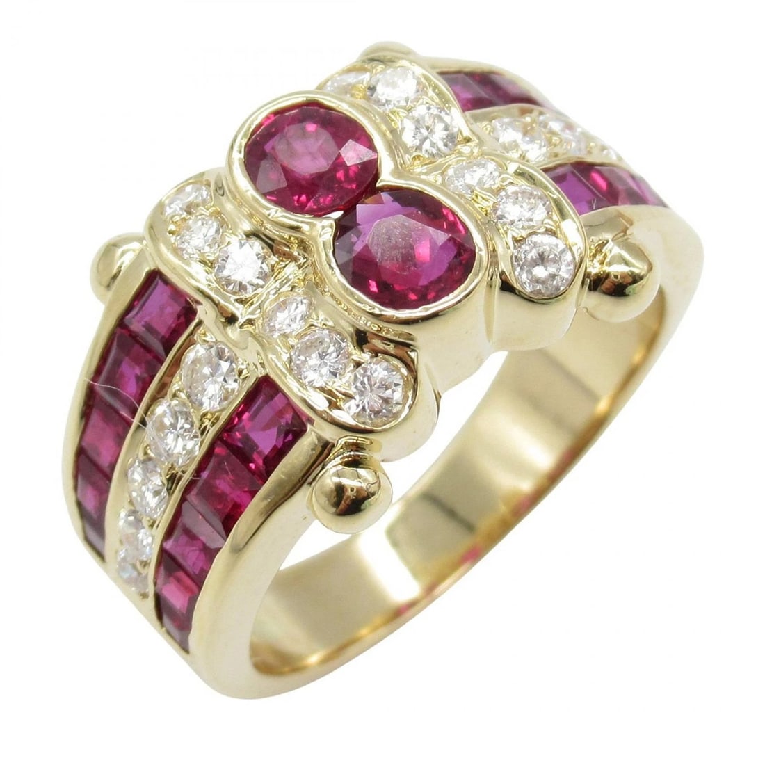 JEWELRY RUBY DIAMOND RING 18KYG YELLOW GOLD: JEWELRY Ruby Diamond Ring 18KYG Yellow Gold Brand: JEWELRY Type/Style: Ring Material: K18 (Yellow Gold), Main Stone Ruby Color: Gold Size: US Size 5.5 Accessories: None Accessories Notice: When