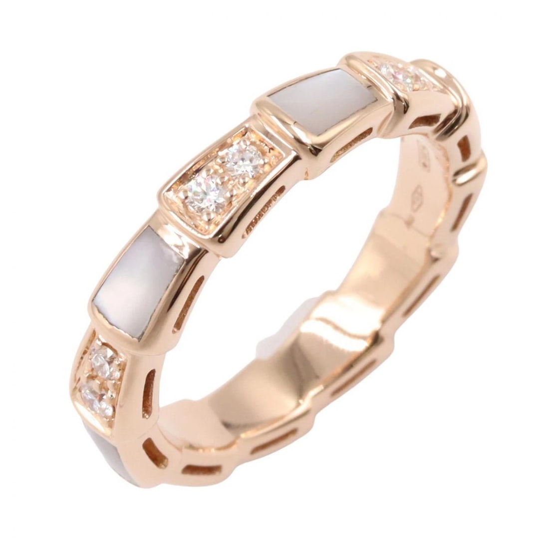 BVLGARI SERPENTI MOTHER-OF-PEARL DIAMOND RING: BVLGARI Serpenti Mother-of-Pearl Diamond Ring Brand: BVLGARI Type/Style: Ring Material: K18PG?Rose Gold?, Color: Gold Size: US size 5 Accessories: None Accessories Notice: When purchasing