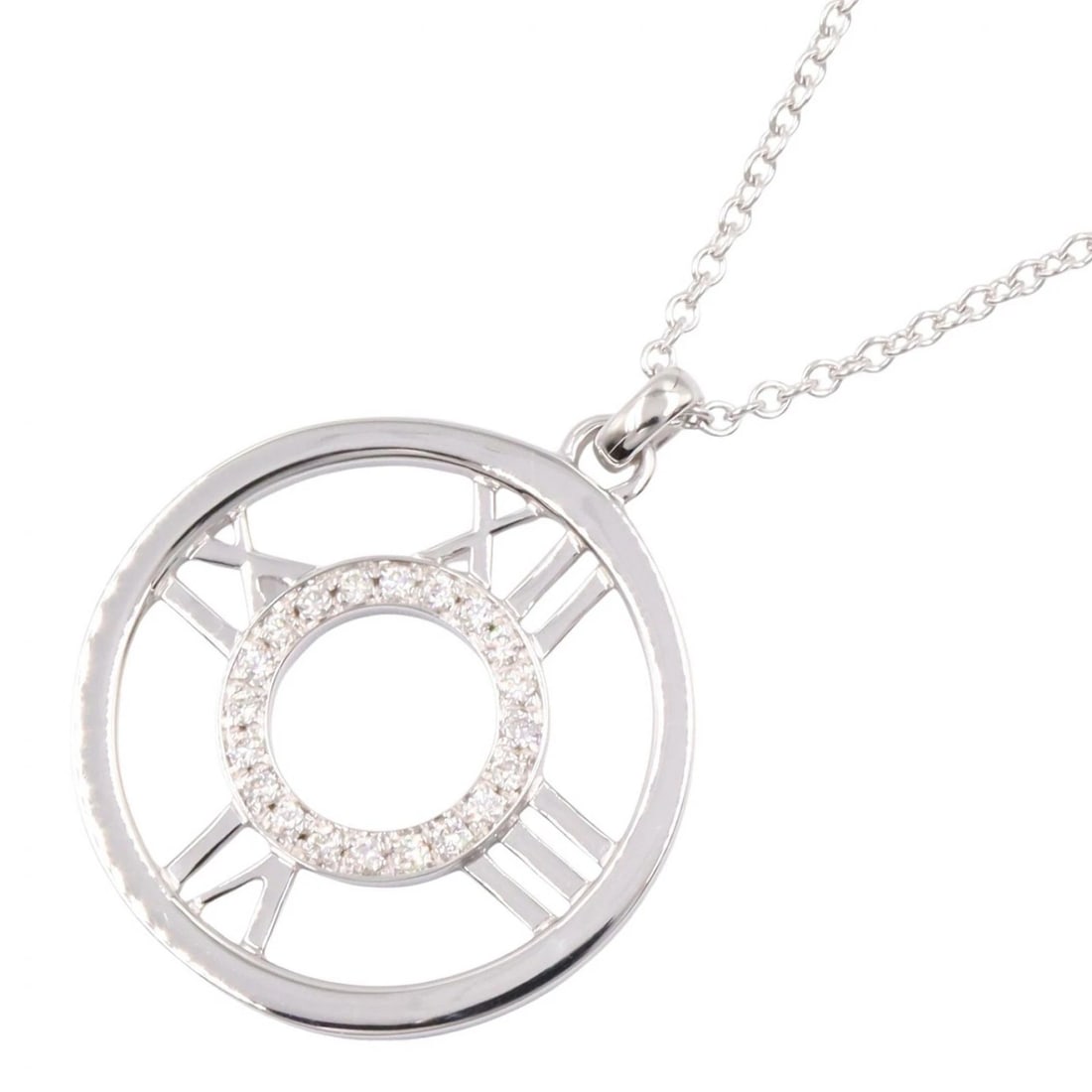 TIFFANY?CO ATLAS DIAMOND NECKLACE PENDANT: TIFFANY?CO Atlas Diamond Necklace Pendant Brand: TIFFANY?CO Type/Style: Necklace Material: K18WG?White Gold?, Color: Silver Size: Size Neck rotation?40.5cm(15.9") Motif W?24mm x H?24mm(0.9" x 0.9")