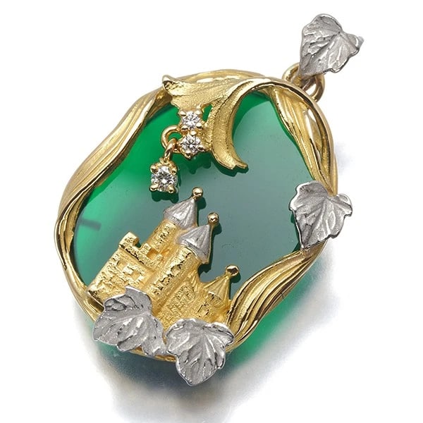 AS TIME PENDANT AGATE DIAMOND MAERCHEN CASTLE 18K YG/PT 900: As Time Pendant Agate Diamond Maerchen Castle 18K YG/Pt 900 Brand: As Time Type/Style: Pendant Material: 18K / 750 / Yellow Gold,900 / Platinum, Main Stone Natural Color: YG,Silver Size: Design size: 