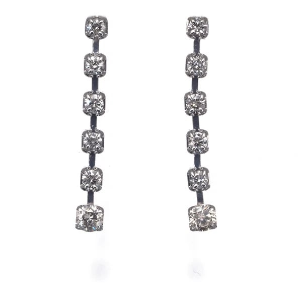 DIAMOND STATION DROP EARRINGS 18K WG/14K WG: Diamond Station Drop Earrings 18K WG/14K WG Brand: Unbranded Type/Style: Earrings Material: 18K WG/14K WG, Main Stone Natural Color: White Gold Size: Design size: 19.2 x 2.5mm Accessories: None