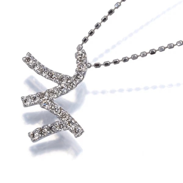 NECKLACE DIAMOND INITIAL ALPHABET M 18K 750 WHITE GOLD (1 of 3)