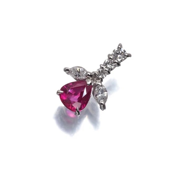 RUBY DIAMOND PEAR-SHAPED FLOWER LEAF PENDANT 900 PLATINUM: Ruby Diamond Pear-shaped Flower Leaf Pendant 900 Platinum Brand: Unbranded Type/Style: Pendant Material: 900 / Platinum, Main Stone Natural Color: Silver Size: Design size: 13.4 x 9.5mm Bail inner dia