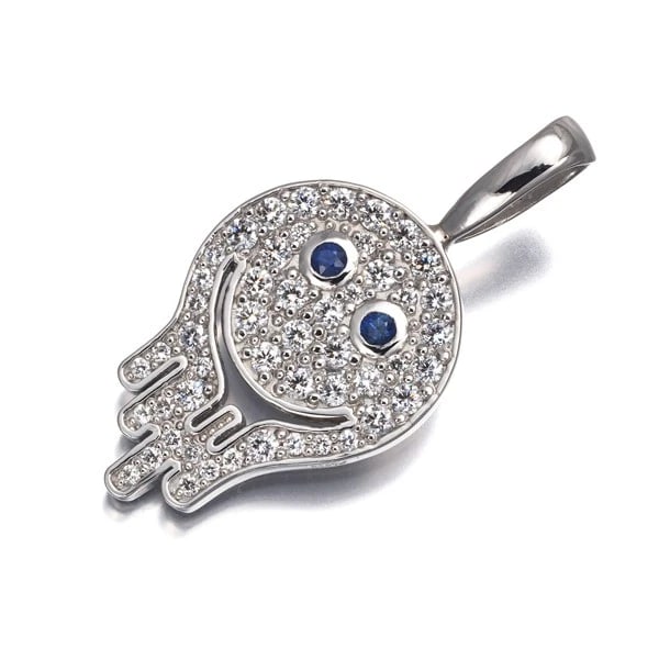 DIAMOND SAPPHIRE SMILE PAVED PENDANT 900 PLATINUM: Diamond Sapphire Smile Paved Pendant 900 Platinum Brand: Unbranded Type/Style: Pendant Material: 900/ Platinum, Main Stone Natural Color: Silver Size: Design size: 19.4 x 13.5mm Total length of the