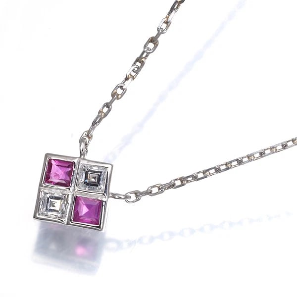 RUBY DIAMOND SQUARE NECKLACE 900 PLATINUM: Ruby Diamond Square Necklace 900 Platinum Brand: Unbranded Type/Style: Necklace Material: 900/ Platinum, Main Stone Natural Color: Silver Size: Necklace length: 40cm Pendant size: 9.3 x 9.3mm Acce