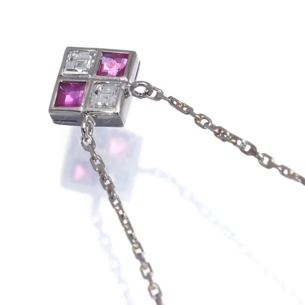 RUBY DIAMOND SQUARE NECKLACE 900 PLATINUM - 2