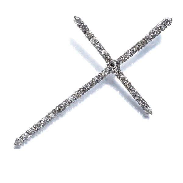 DIAMOND CROSS PENDANT 18K 750 WHITE GOLD: Diamond Cross Pendant 18K 750 White Gold Brand: Unbranded Type/Style: Pendant Material: 18K/ 750 White Gold, Main Stone Natural Color: White Gold Size: Design size: 40.1 x 25.2mm Bail inner diameter: