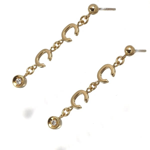 CELINE EARRINGS DIAMOND CLOGO SOLITAIRE DROP: CELINE Earrings Diamond CLogo Solitaire Drop Brand: CELINE Type/Style: Earring Material: 18K / 750 / Yellow Gold, Main Stone Natural Color: Yellow Gold Size: Design size: 31.6 x 3.6mm Accessories: