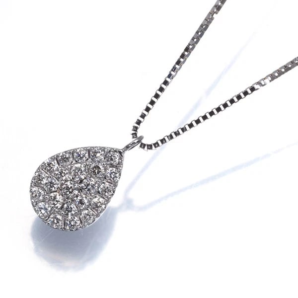 DIAMOND TEARDROP PAVED NECKLACE 18K 750 WHITE GOLD: Diamond Teardrop Paved Necklace 18K 750 White Gold Brand: Unbranded Type/Style: Necklace Material: 18K/ 750 White Gold, Main Stone Natural Color: White Gold Size: Necklace length: 41cm Pendant size: