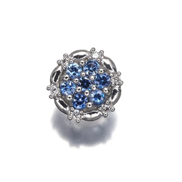 PENDANT TANZANITE DIAMOND PAVED FLOWER 950 PLATINUM: Pendant Tanzanite Diamond Paved Flower 950 Platinum Brand: GSTV Type/Style: Pendant Material: 950 /Platinum, Main Stone Natural Color: Silver Size: Design Size: Diameter Approximately 9.4mm Bail