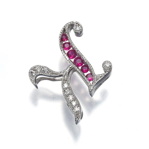 RUBY DIAMOND ALPHABET INITIAL K PENDANT - 2