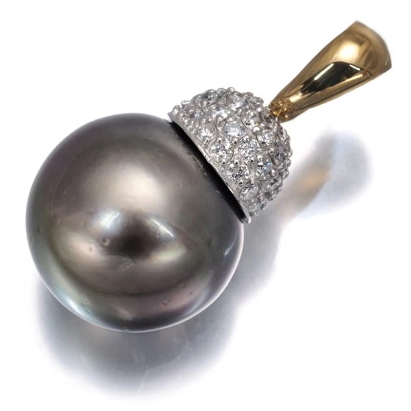 BLACK SOUTH SEA PEARL DIAMOND PAVED PENDANT 18K YG/PT 900: Black South Sea Pearl Diamond Paved Pendant 18K YG/Pt 900 Brand: Unbranded Type/Style: Pendant Material: 18K / 750 / Yellow Gold,900 / Platinum, Main Stone Cultured Color: YG,Silver Size: Design size: