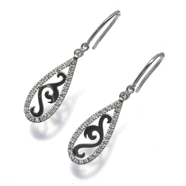 PIERO MILANO EARRINGS DIAMOND TEARDROP OPENWORK HOOK 18K WG (1 of 2)