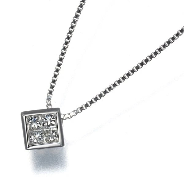 VENDOME NECKLACE DIAMOND SQUARE 950 850 PLATINUM: VENDOME Necklace Diamond Square 950 850 Platinum Brand: VENDOME Type/Style: Necklace Material: 950/ 850/ Platinum, Main Stone Natural Color: Silver Size: Necklace length: 36 / 39cm Pendant size: 7.2