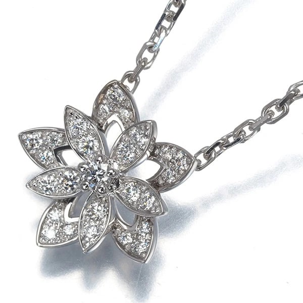 VAN CLEEF & ARPELS NECKLACE DIAMOND LOTUS MINI FLOWER: Van Cleef & Arpels Necklace Diamond Lotus Mini Flower Brand: Van Cleef & Arpels Type/Style: Necklace Material: 18K /750 White Gold, Main Stone Natural Color: White Gold Size: Necklace length: 37 /