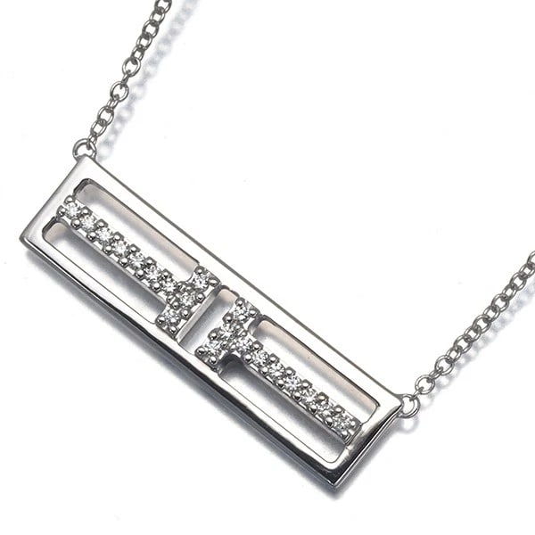 TIFFANY&CO. NECKLACE DIAMOND TIFFANY T OPEN VERTICAL BAR 18K WG: Tiffany&Co. Necklace Diamond Tiffany T Open Vertical Bar 18K WG Brand: Tiffany & Co. Type/Style: Necklace Material: 18K /750 White Gold, Main Stone Natural Color: White Gold Size: Necklace length: 40