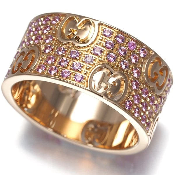 GUCCI RING PINK SAPPHIRE ICON STARDUST WIDE 18K 750 ROSE GOLD: GUCCI Ring Pink Sapphire Icon Stardust Wide 18K 750 Rose Gold Brand: GUCCI Type/Style: Ring Material: 18K /750 Rose Gold, Main Stone Natural Color: Rose Gold Size: US5.75-6 Accessories: None