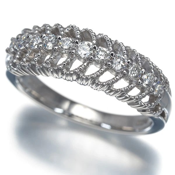 DIAMOND OPENWORK RING 900 PLATINUM: Diamond Openwork Ring 900 Platinum Brand: Unbranded Type/Style: Ring Material: 900/ Platinum, Main Stone Natural Color: Silver Size: US6-6.25 Accessories: None Accessories Notice: When purchasing
