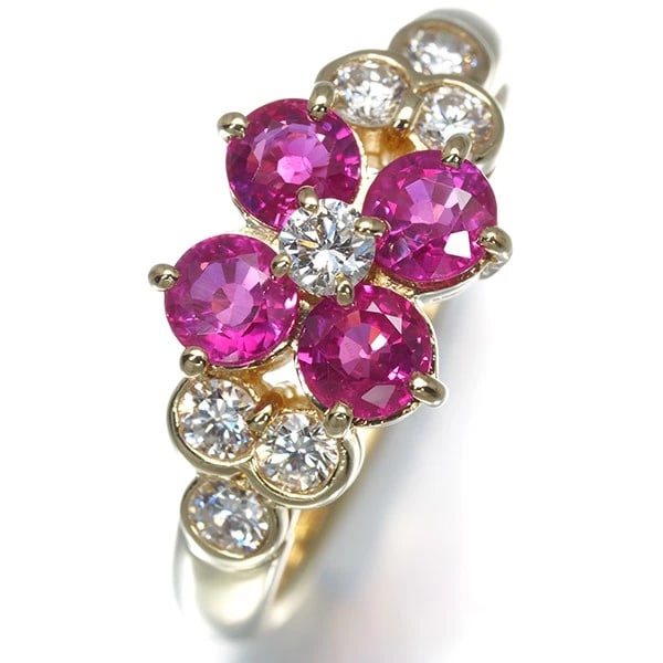 MONNICKENDAM RING RUBY DIAMOND FLOWER 18K YG - 2