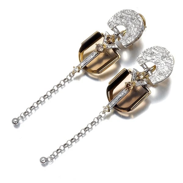FUKUHARA SACHI EARRINGS SMOKY QUARTZ BROWN &CLEAR DIAMOND: FUKUHARA SACHI Earrings Smoky Quartz Brown &Clear Diamond Brand: FUKUHARA SACHI Type/Style: Earrings Material: 18K / 750 / White Gold ,18K / 750 / Yellow Gold, Main Stone Natural Color: WG,YG Size: