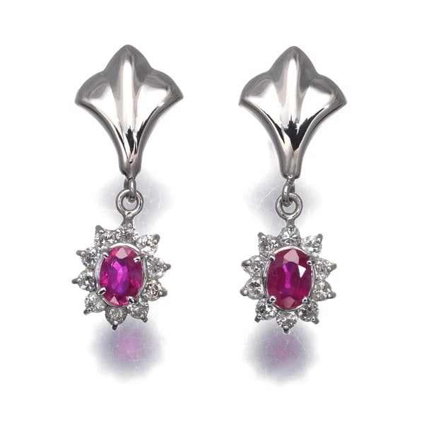 RUBY DIAMOND EARRINGS 900 850 PLATINUM: Ruby Diamond Earrings 900 850 Platinum Brand: Unbranded Type/Style: Earring Material: 900 / 850 / Platinum, Main Stone Natural Color: Silver Size: Design size: 20.3 x 7.7mm Accessories: None <