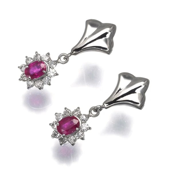 RUBY DIAMOND EARRINGS 900 850 PLATINUM - 2