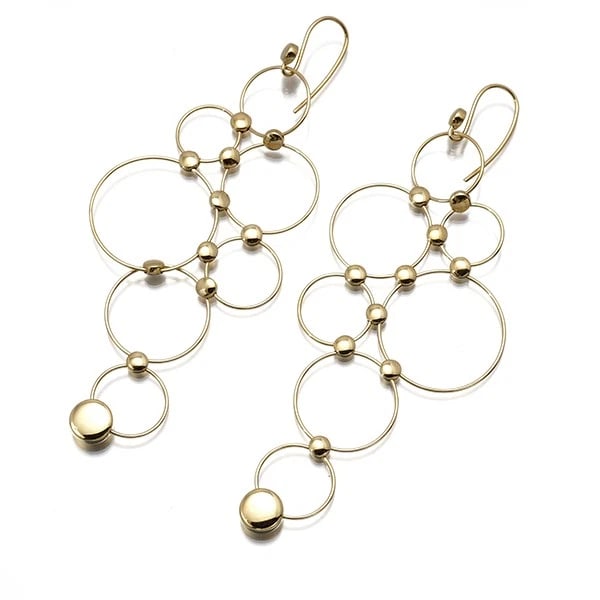 GEORG JENSEN EARRINGS CIRCLE DROP 18K 750 YELLOW GOLD: Georg Jensen Earrings Circle Drop 18K 750 Yellow Gold Brand: Georg Jensen Type/Style: Earring Material: 18K/ 750 Yellow Gold, Color: Yellow Gold Size: Design size: 70.2 x 31.2mm Earring total length: