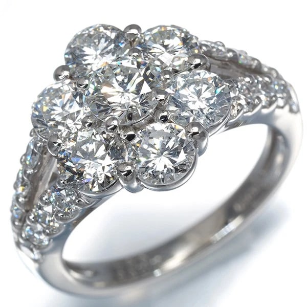 DIAMOND FLOWER RING 950 PLATINUM - 2