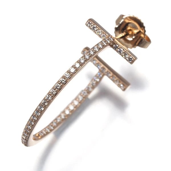 TIFFANY&CO. SINGLE EARRING DIAMOND TIFFANY T WIRE HOOP MEDIUM 18K RG: Tiffany&Co. Single Earring Diamond Tiffany T Wire Hoop Medium 18K RG Brand: Tiffany & Co. Type/Style: Single Earring Material: 18K / 750 / Rose Gold, Main Stone Natural Color: Rose Gold Size: Design