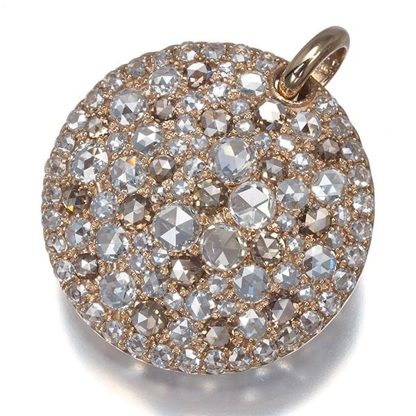 BROWN &CLEAR ROSE-CUT DIAMOND PAVED PENDANT 18K 750 ROSE GOLD: Brown &Clear Rose-cut Diamond Paved Pendant 18K 750 Rose Gold Brand: Unbranded Type/Style: Pendant Material: 18K /750/ Rose Gold, Main Stone Natural Color: Rose Gold Size: Design Size: Diameter