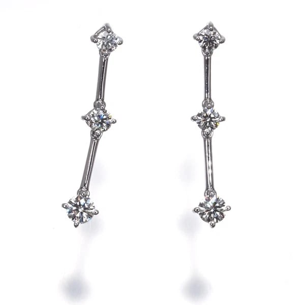 DTC EARRINGS DIAMOND TRILOGY 900 PLATINUM: DTC Earrings Diamond Trilogy 900 Platinum Brand: DTC Type/Style: Earrings Material: 900/ Platinum, Main Stone Natural Color: Silver Size: Design size: 23.5 x 4.4mm Accessories: None Access