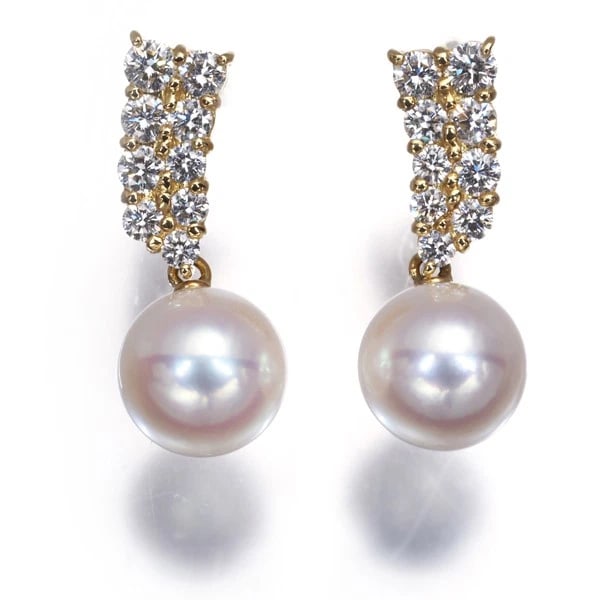 MIKIMOTO EARRINGS AKOYA PEARL DIAMOND DROP 18K 750 YELLOW GOLD (1 of 2)
