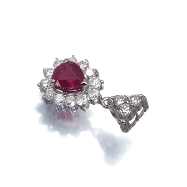 RUBY DIAMOND TEARDROP DROP PENDANT 900 PLATINUM - 2