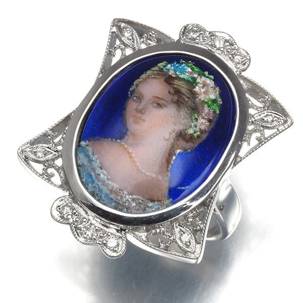 DIAMOND EMAILLES RING 18K 750 WHITE GOLD/ENAMEL: Diamond Emailles Ring 18K 750 White Gold/Enamel Brand: Unbranded Type/Style: Ring Material: 18K/ 750 White Gold/Enamel, Main Stone Natural Color: White Gold Size: US6 Accessories: None Accessories