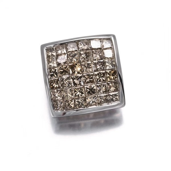 BROWN DIAMOND SQUARE PENDANT 18K 750 WHITE GOLD: Brown Diamond Square Pendant 18K 750 White Gold Brand: Unbranded Type/Style: Pendant Material: 18K/ 750 White Gold, Main Stone Natural Color: White Gold Size: Design size: 15.4 x 15.5mm Bail inner